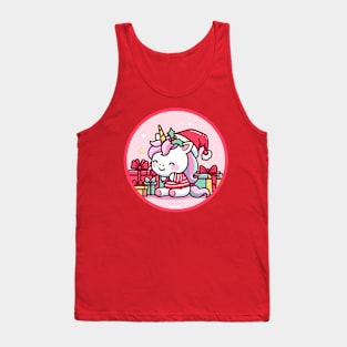 Cute Christmas Unicorn with Holly Tank Top